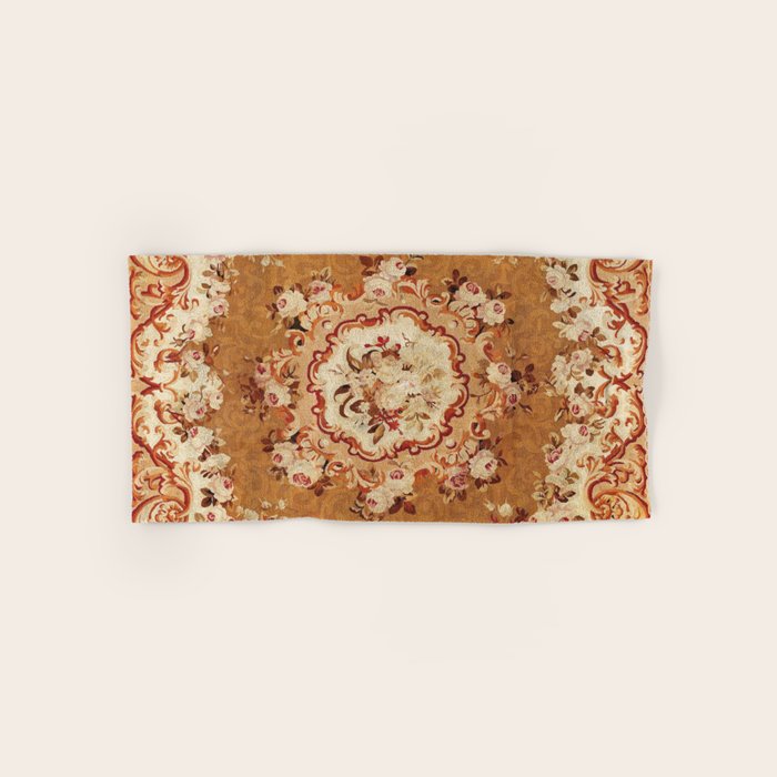 Aubusson 19th Century French Floral Rug Print Bath Towel Gallery Image 1