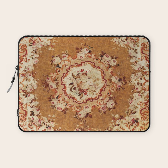 Aubusson 19th Century French Floral Rug Print Laptop Sleeve Gallery Image 1