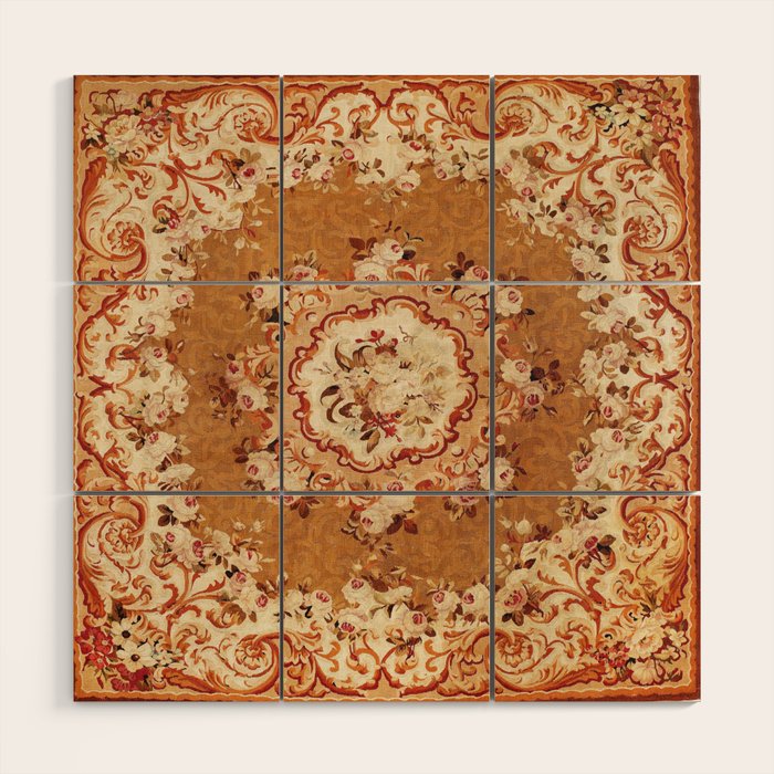 Aubusson 19th Century French Floral Rug Print Wood Wall Art Gallery Image 1