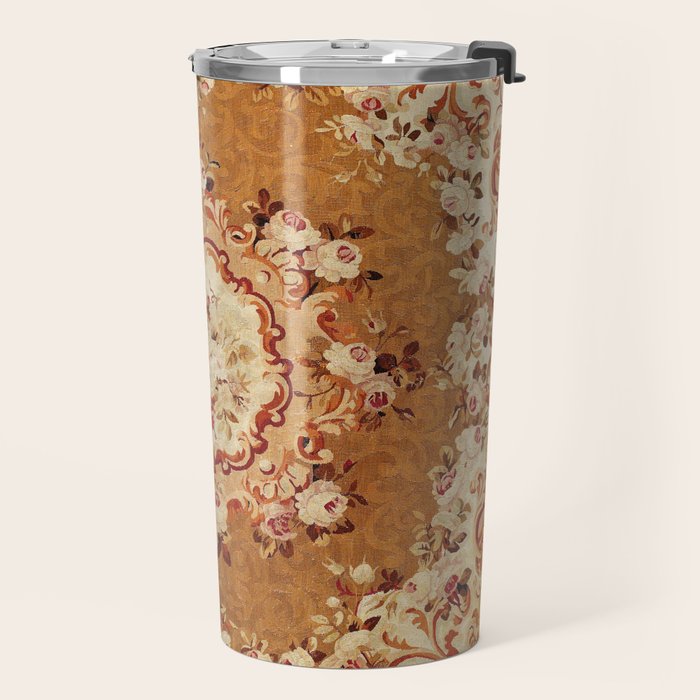 Aubusson 19th Century French Floral Rug Print Travel Mug Gallery Image 2