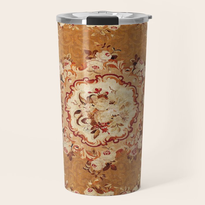 Aubusson 19th Century French Floral Rug Print Travel Mug Gallery Image 1