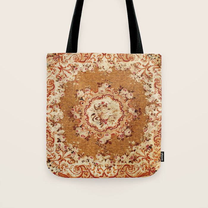 Aubusson 19th Century French Floral Rug Print Tote Bag Gallery Image 1