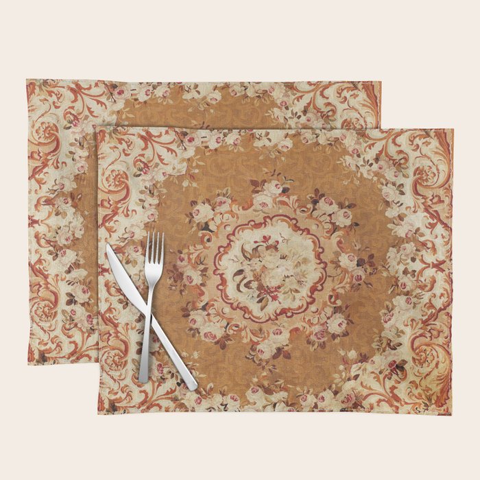 Aubusson 19th Century French Floral Rug Print Placemat Gallery Image 1