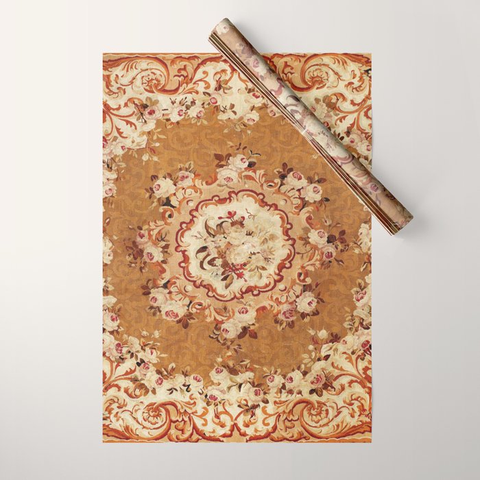 Aubusson 19th Century French Floral Rug Print Wrapping Paper Gallery Image 1