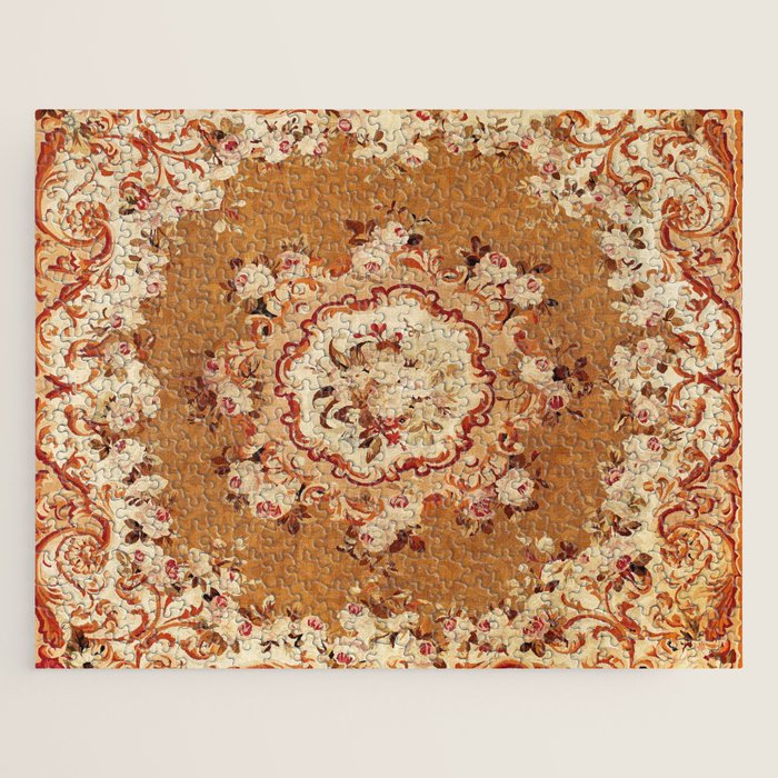 Aubusson 19th Century French Floral Rug Print Jigsaw Puzzle Gallery Image 1