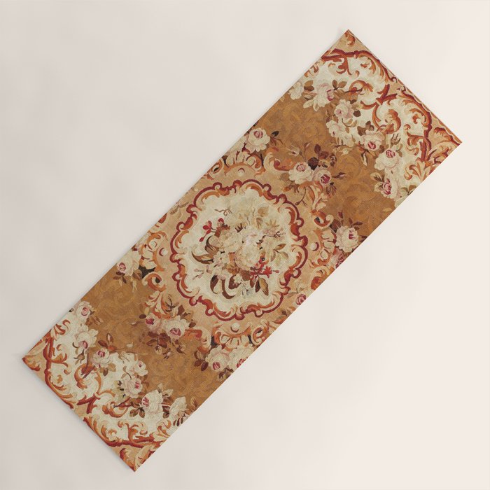 Aubusson 19th Century French Floral Rug Print Yoga Mat Gallery Image 1