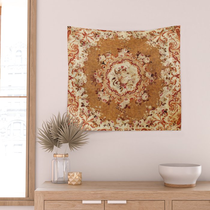 Aubusson 19th Century French Floral Rug Print Wall Tapestry Gallery Image 2