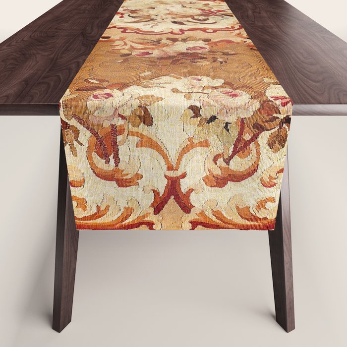 Aubusson 19th Century French Floral Rug Print Table Runner Gallery Image 1