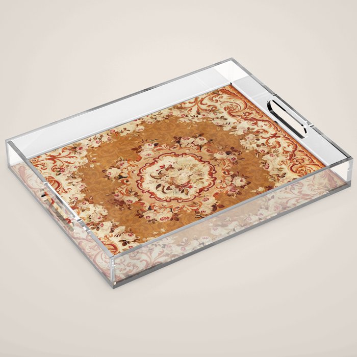 Aubusson 19th Century French Floral Rug Print Acrylic Tray Gallery Image 1