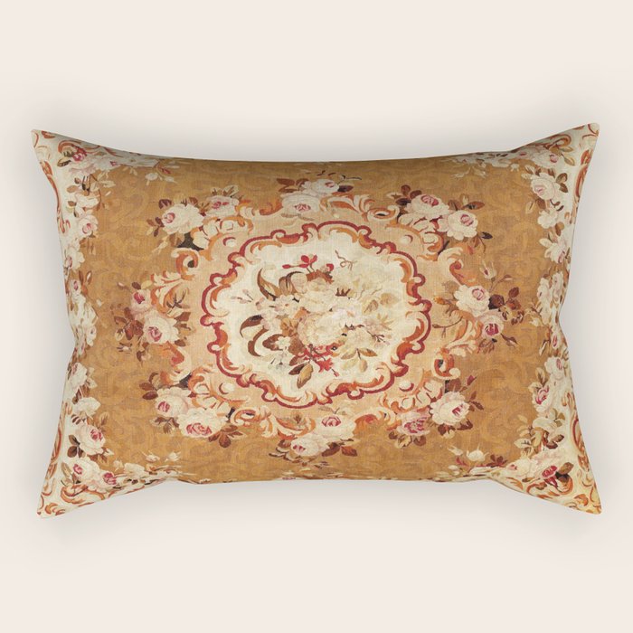Aubusson 19th Century French Floral Rug Print Rectangular Pillow Gallery Image 1