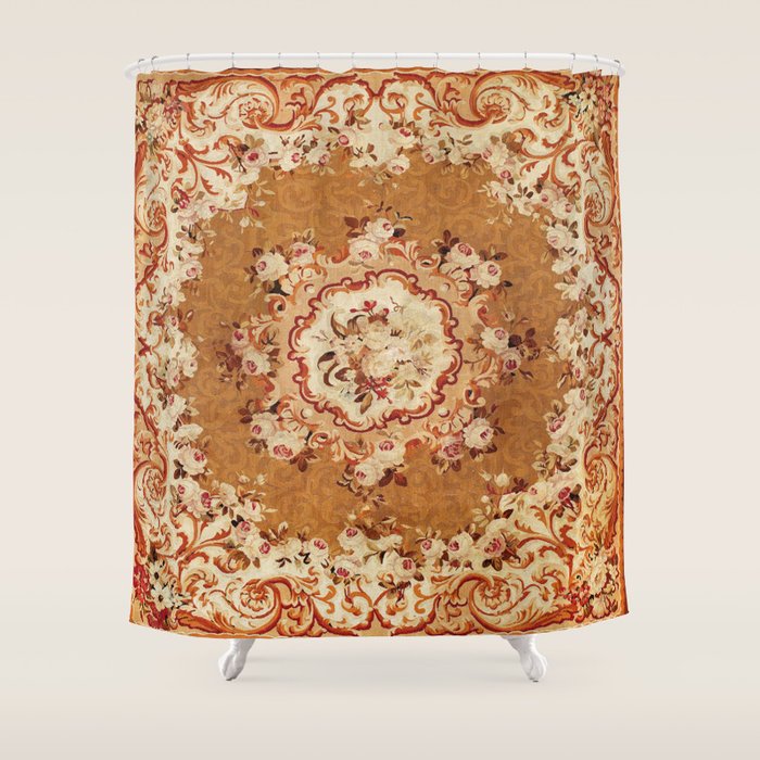 Aubusson 19th Century French Floral Rug Print Shower Curtain Gallery Image 1