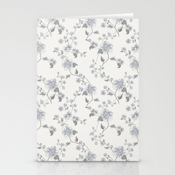 Vintage Floral - Grey Blue Stationery Card Gallery Image 1