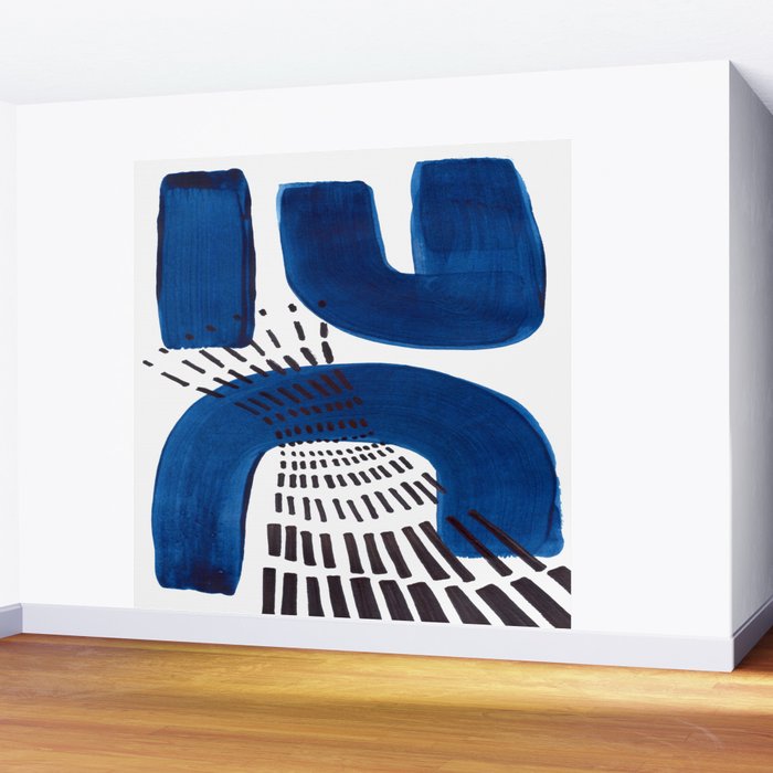 Abstract Expressionism Mid Century Modern Acrylic Painting Minimalist Art Navy Blue Black Line Patte Wall Mural Gallery Image 2