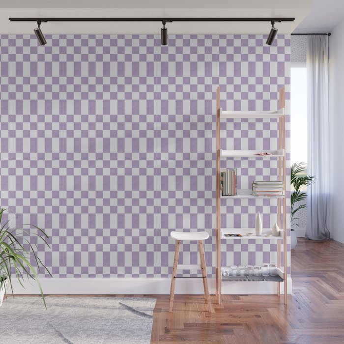 Lilac and white checkered Wall Mural Gallery Image 1