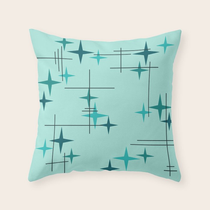 Mid Century Modern Stars Turquoise Throw Pillow Gallery Image 6