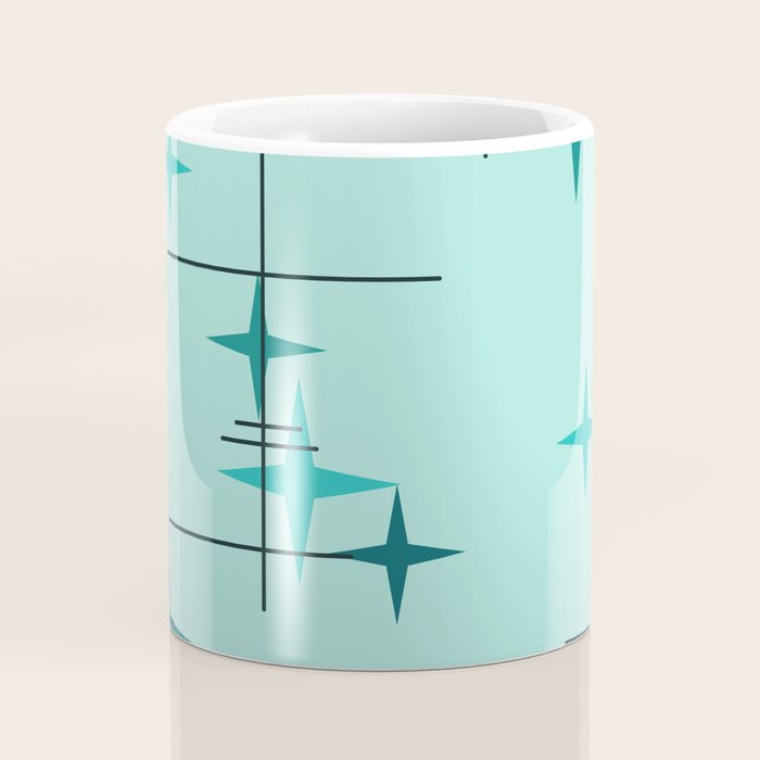 Mid Century Modern Stars Turquoise Coffee Mug Gallery Image 4