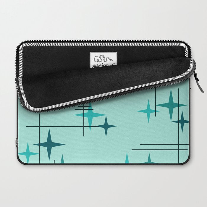 Mid Century Modern Stars Turquoise Laptop Sleeve Gallery Image 2