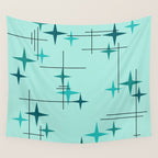 Mid Century Modern Stars Turquoise Wall Tapestry Gallery Image 4