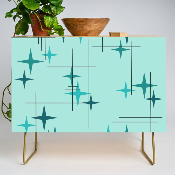 Mid Century Modern Stars Turquoise Credenza Gallery Image 1
