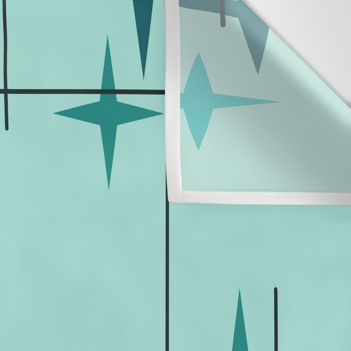 Mid Century Modern Stars Turquoise Wall Tapestry Gallery Image 3