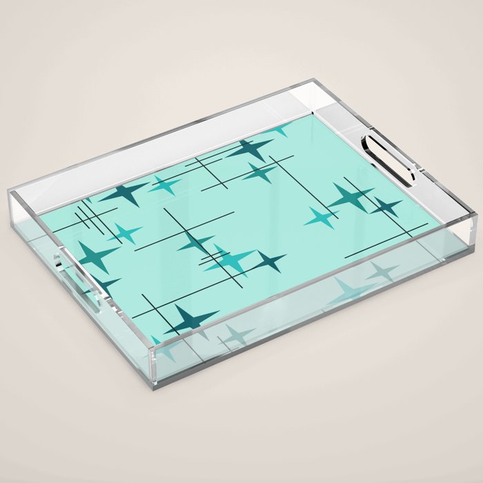 Mid Century Modern Stars Turquoise Acrylic Tray Gallery Image 1