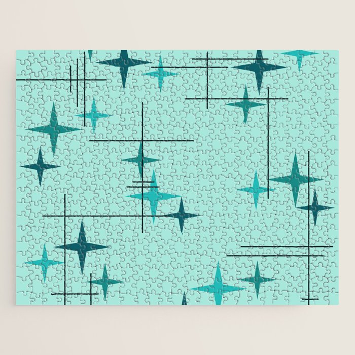 Mid Century Modern Stars Turquoise Jigsaw Puzzle Gallery Image 1