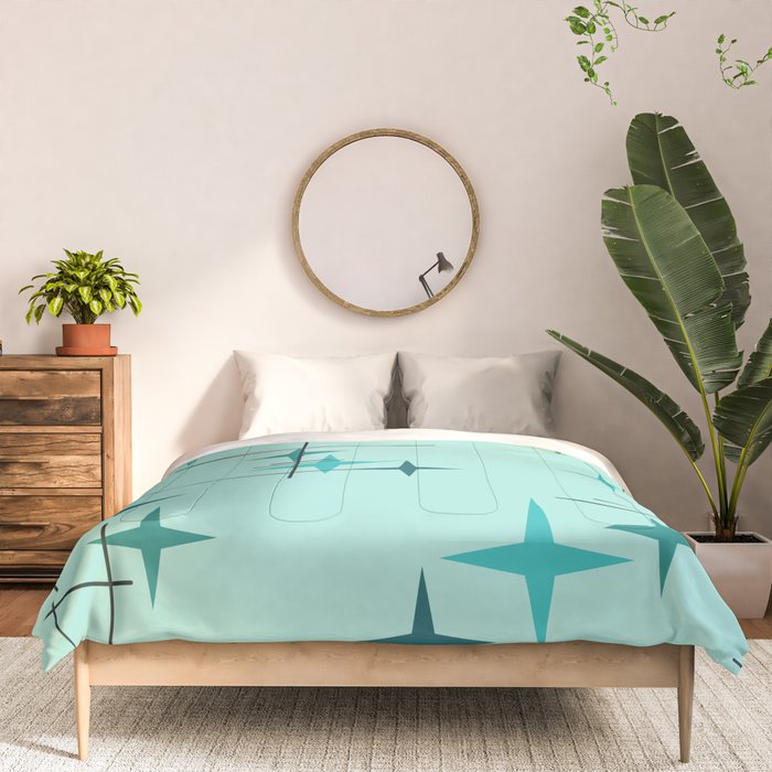 Mid Century Modern Stars Turquoise Comforter Gallery Image 3
