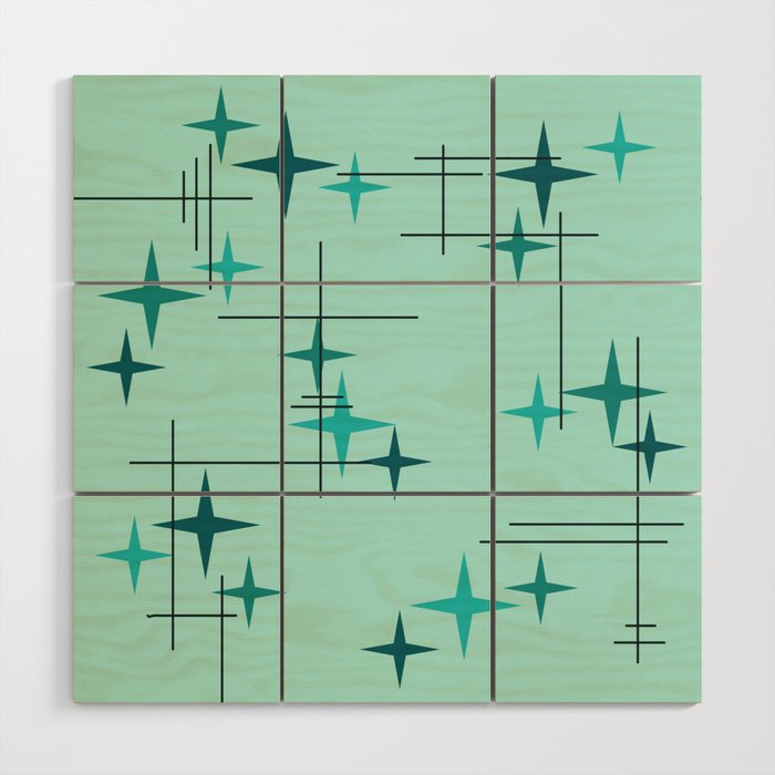 Mid Century Modern Stars Turquoise Wood Wall Art Gallery Image 1