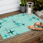 Mid Century Modern Stars Turquoise Outdoor Rug Gallery Image 2