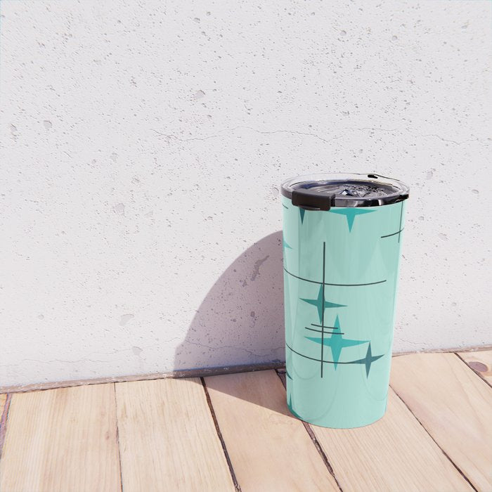 Mid Century Modern Stars Turquoise Travel Mug Gallery Image 4