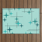 Mid Century Modern Stars Turquoise Outdoor Rug Gallery Image 1