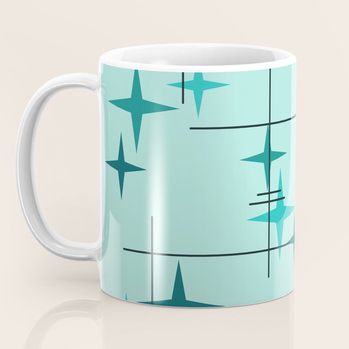 Mid Century Modern Stars Turquoise Coffee Mug Gallery Image 3