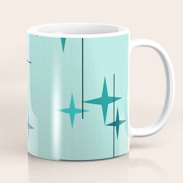 Mid Century Modern Stars Turquoise Coffee Mug Gallery Image 1