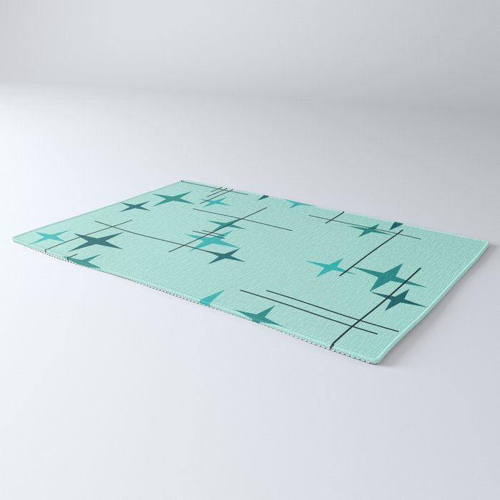 Mid Century Modern Stars Turquoise Rug Gallery Image 3