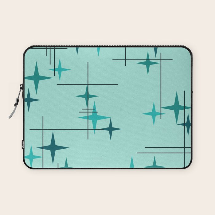 Mid Century Modern Stars Turquoise Laptop Sleeve Gallery Image 1