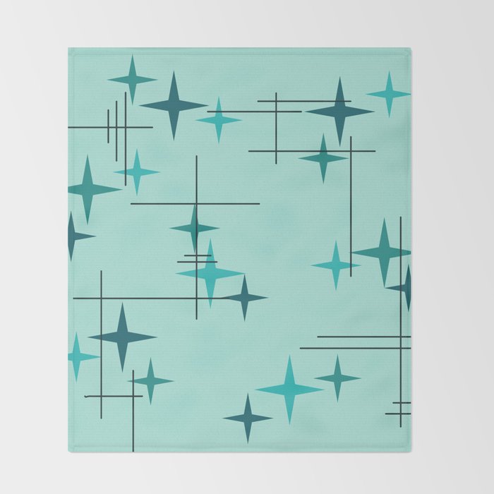 Mid Century Modern Stars Turquoise Throw Blanket Gallery Image 2