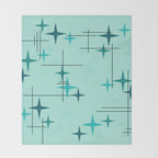 Mid Century Modern Stars Turquoise Throw Blanket Gallery Image 2