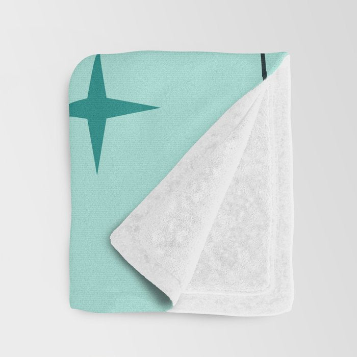 Mid Century Modern Stars Turquoise Throw Blanket Gallery Image 3