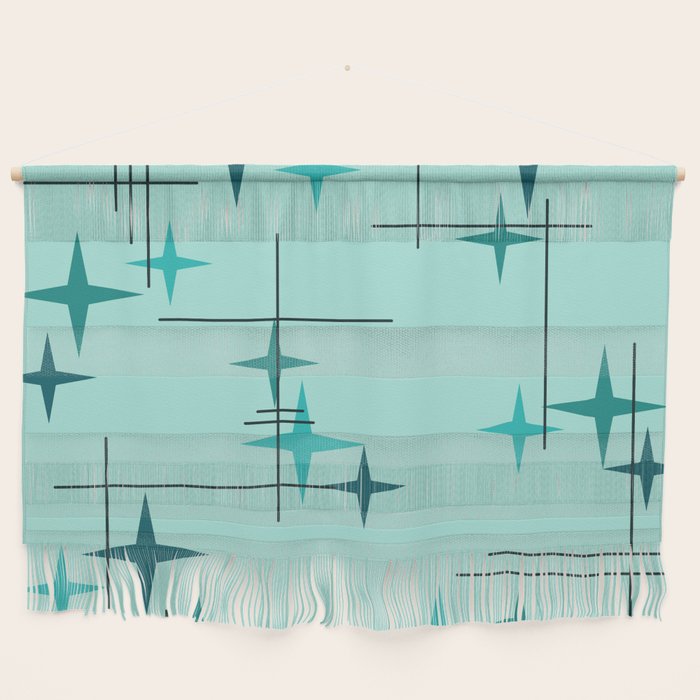Mid Century Modern Stars Turquoise Wall Hanging Gallery Image 1