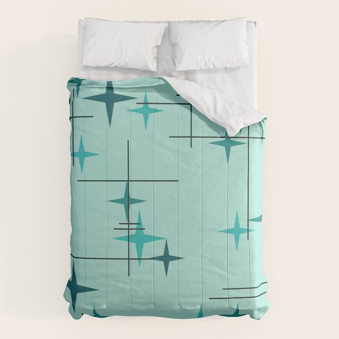 Mid Century Modern Stars Turquoise Comforter Gallery Image 1