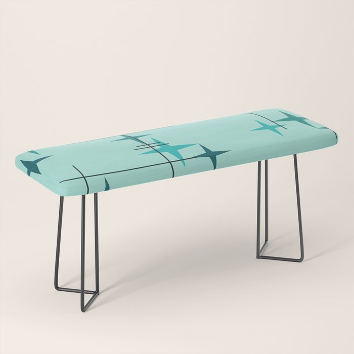 Mid Century Modern Stars Turquoise Bench Gallery Image 1
