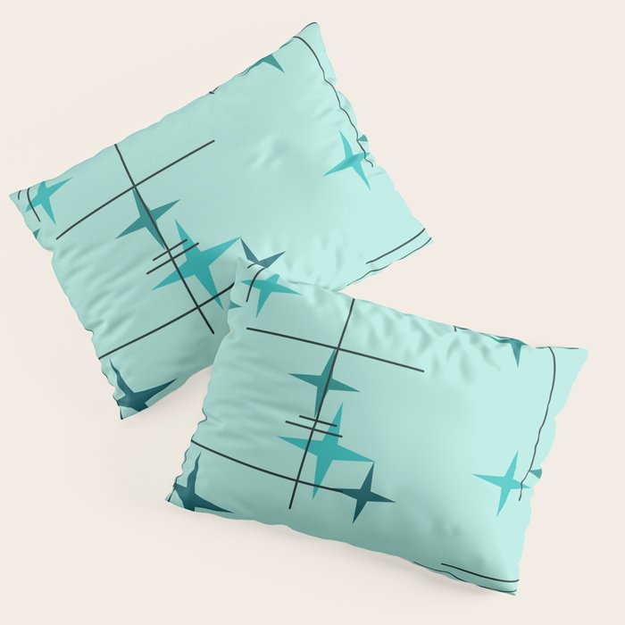 Mid Century Modern Stars Turquoise Pillow Sham Gallery Image 3