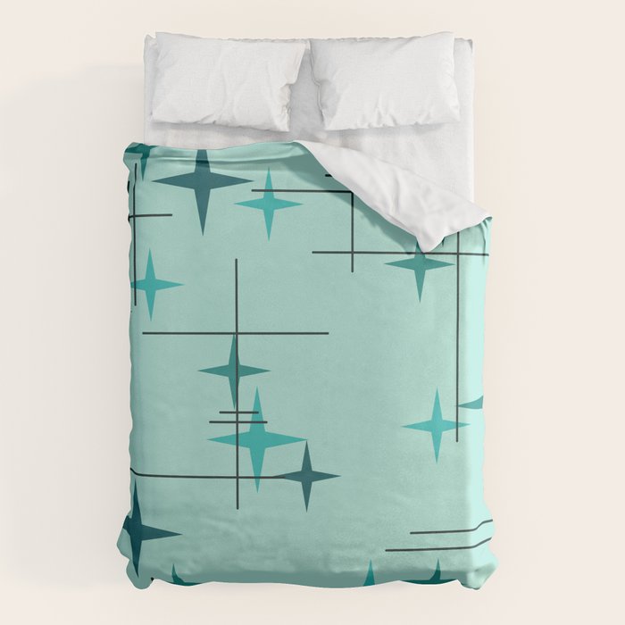 Mid Century Modern Stars Turquoise Duvet Cover Gallery Image 1