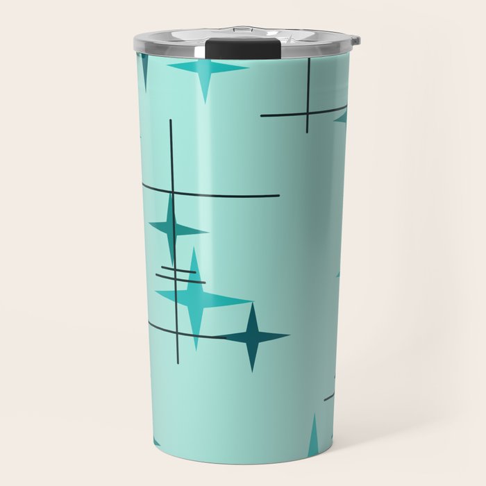 Mid Century Modern Stars Turquoise Travel Mug Gallery Image 1