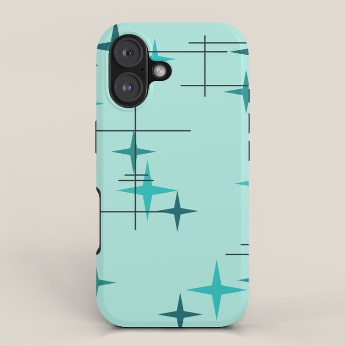Mid Century Modern Stars Turquoise iPhone Case Gallery Image 1