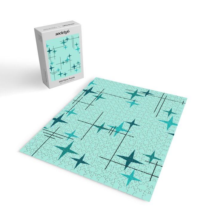 Mid Century Modern Stars Turquoise Jigsaw Puzzle Gallery Image 2