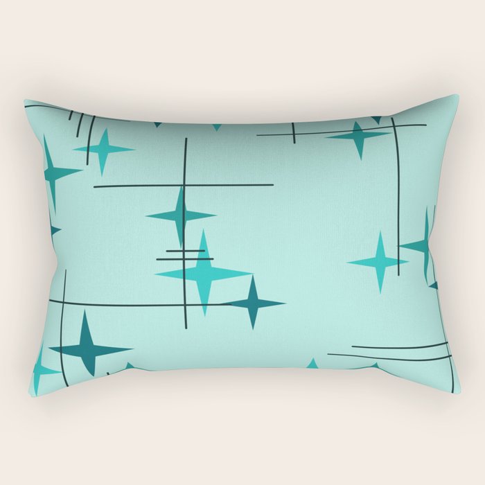 Mid Century Modern Stars Turquoise Rectangular Pillow Gallery Image 1