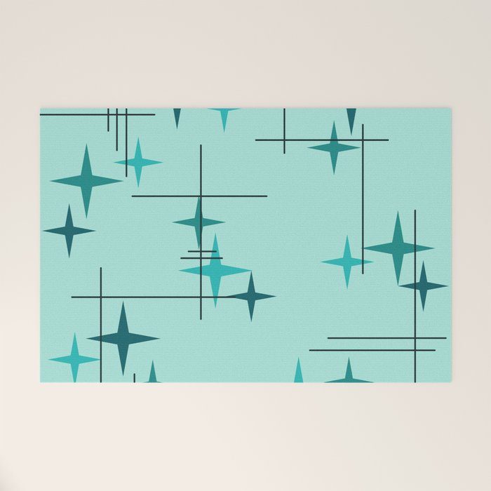 Mid Century Modern Stars Turquoise Welcome Mat Gallery Image 1