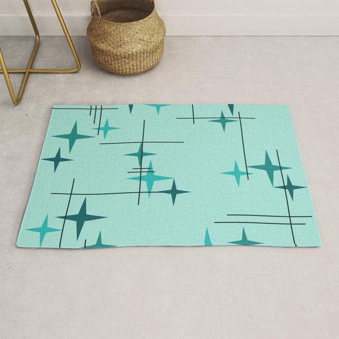 Mid Century Modern Stars Turquoise Rug Gallery Image 1