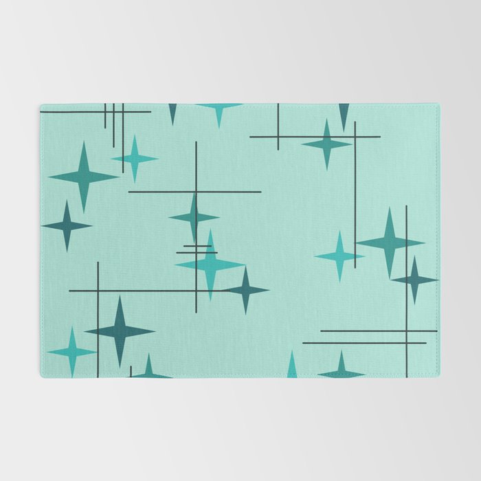 Mid Century Modern Stars Turquoise Rug Gallery Image 2